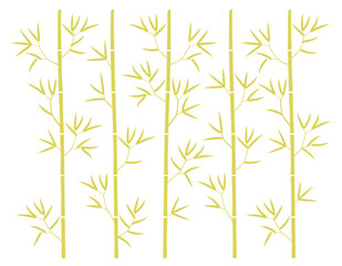 Bamboo forest yellow silhouette background. Bamboos or bambusa plant backdrop. Bambos leaves and stalk. Decorative flat vector color Illustration.