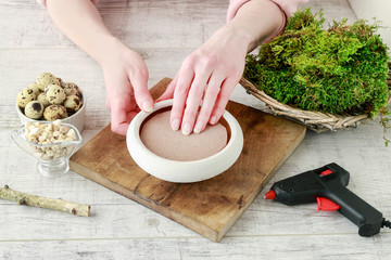 How to make beautiful Easter decoration in tree shape with moss and quail eggs