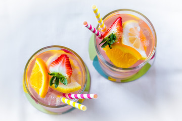 colorful fruit lemonade in glasses