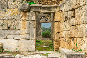Ruins of Kaunos (Caunus) Ancient City. Gate detail. Dalyan, Mugla, Turkey.
