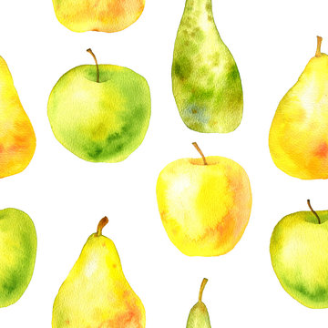seamless pattern with yellow pears and apples