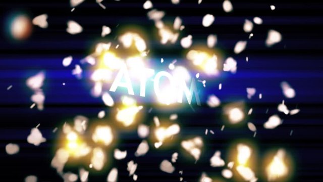 Animation of an atom exploding into it's basic elements.