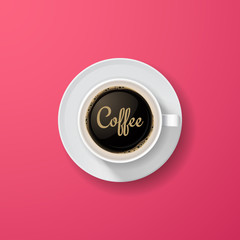 Cup of coffee on pink background