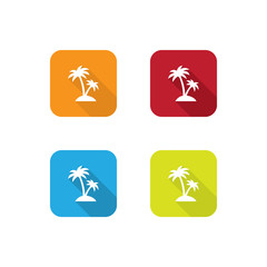 Colorful Palm Tree Icons With Long Shadow