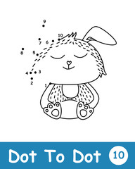 Dot to dot with Cute rabbit in doodle style