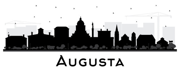 Augusta Maine City Skyline Silhouette with Black Buildings Isolated on White. - obrazy, fototapety, plakaty