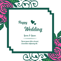 Colorful wreath frame, isolated on a white backdrop, greeting card of happy wedding. Vector