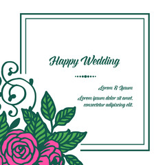 Colorful wreath frame, isolated on a white backdrop, greeting card of happy wedding. Vector