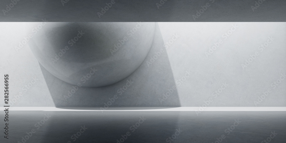 Poster abstract of concrete interior space with sun light cast the shadow on the wall and floor,sphere stru