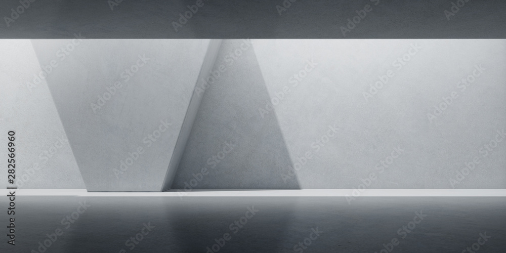 Poster abstract of concrete space with sun light cast the shadow on the shape wall ,geometric structure des