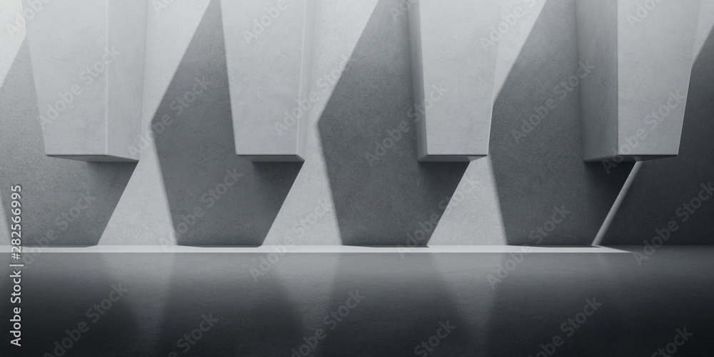 Poster abstract of concrete space with sun light cast the shadow on the shape wall ,geometric structure des