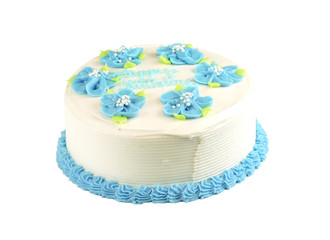 Obraz na płótnie Canvas close up on fresh birthday cake with frosting cream flower