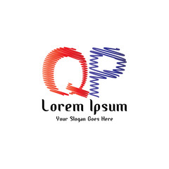 Design of alphabet letter QP with wavy lines stripe as a logo for a company or business