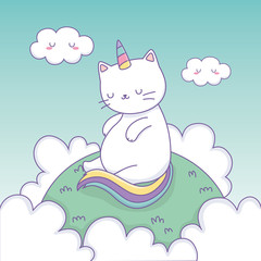 cute cat with rainbow tail in the camp kawaii character