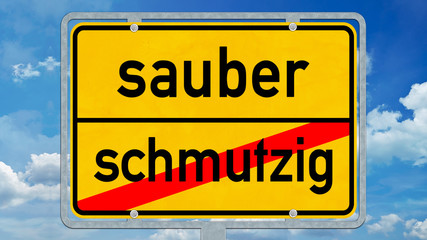 Fototapeta premium osg59 OrtsSchildGrafik osg - Ortsschild mit der Aufschrift: sauber versus schmutzig - 16zu9 g8327