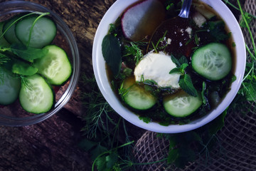 traditional Russian dish, a cold soup okroshka