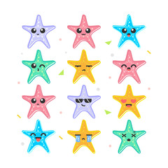 Fototapeta na wymiar Cute Starfish Emoticon Smiles Set