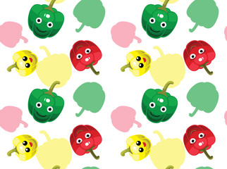 Obraz premium Cute Bell Pepper Cartoon Background Seamless Wallpaper