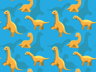 Dinosaur Camarasaurus Cartoon Blue Background Seamless Wallpaper