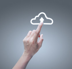 Hands touching button screen interface global connection customer networking