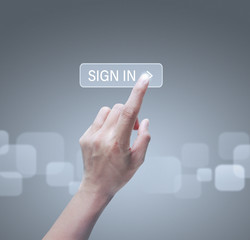 Hands touching button screen interface global connection customer networking