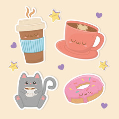 set of food kawaii characters