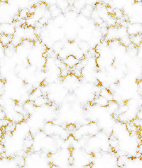 White marble texture with golden foil elements. Abstract vector background.