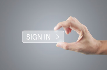 Hands touching button screen interface global connection customer networking