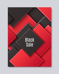 Abstract background with black and red layered rhombus. Vector minimalistic paper cut geometric pattern. Design concept for celebrating card of Black Friday, sales season