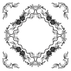 Wreath and leaves, with unique frame, wallpaper of cards. Vector