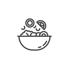 Vegetable salad cooking line icon. Food preparation linear style sign for mobile concept and web design. Falling vegetables into bowl outline vector icon. Symbol, logo illustration. Vector graphics