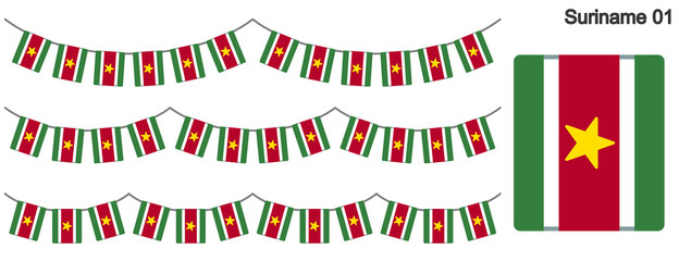 Fototapeta na wymiar スリナムの国旗のガーラーンド　ベクターデータ（bunting garland）