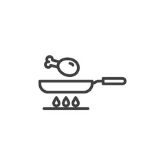 Frying chicken leg on gas stove line icon. linear style sign for mobile concept and web design. Cooking chicken drumstick outline vector icon. Symbol, logo illustration. Vector graphics