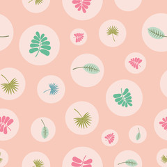 Seamless repeat of tropical palms and leaves background. Tossed vector foliage pattern design.