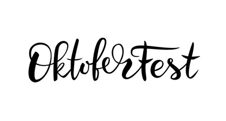 Black hand drawn brush lettering Oktoberfest on white background. Vector illustration for design of menu of bar, pub, restaurant, card, flyer. Poster for the Oktoberfest beer festival.
