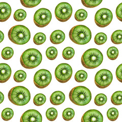 Fototapeta premium Kiwi fruit pattern Watercolor illustration Tropics food Digital paper Textile texture set Summer Botanical Spring Decoration Design Wallpaper on the wall Scrapbooking Postcard