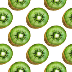 Fototapeta premium Kiwi fruit pattern Watercolor illustration Tropics food Digital paper Textile texture set Summer Botanical Spring Decoration Design Wallpaper on the wall Scrapbooking Postcard