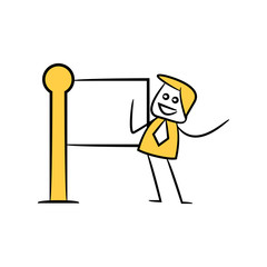 businessman and blank signage or signpost yellow stick figure theme