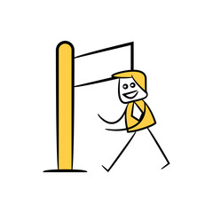 businessman and blank signage or signpost yellow stick figure theme