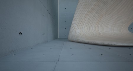 Empty dark abstract concrete and wood smooth interior. Architectural background. 3D illustration and rendering