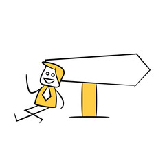 businessman and blank signage or signpost yellow stick figure theme