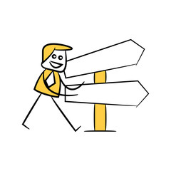 businessman and blank signage or signpost yellow stick figure theme