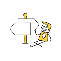 businessman and blank signage or signpost yellow stick figure theme