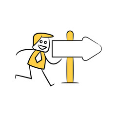businessman and blank signage or signpost yellow stick figure theme