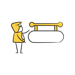 businessman and blank signage or signpost yellow stick figure theme