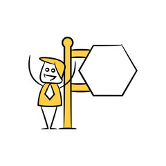 businessman and blank signage or signpost yellow stick figure theme