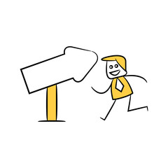 businessman and blank signage or signpost yellow stick figure theme