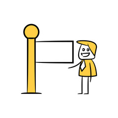 businessman and blank signage or signpost yellow stick figure theme