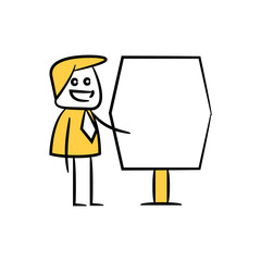 businessman and blank signage or signpost yellow stick figure theme