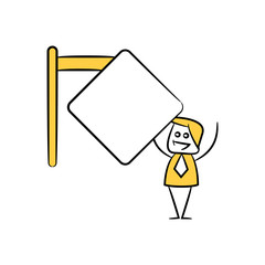 businessman and blank signage or signpost yellow stick figure theme